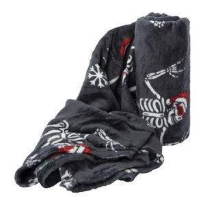 Holiday Print Plush Blanket 50in X 60in - Skeleton Santa Blanket Hallomas NWT